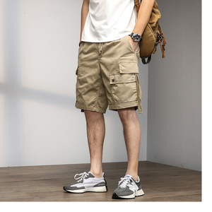 Shorts de sport en polyester pour hommes, taille élastique, coupe ample, longueur genou, couleur unie, pour l'été - Product Image 2