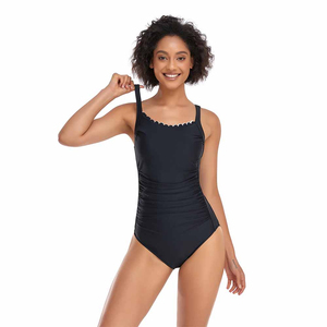 Traje de Baño de Una Pieza para Mujer, Deportivo, Adelgazante, Color Negro, Diseño Paisley, 100% Poliéster - Product Image 3