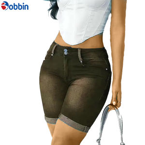 Short de mezclilla para mujer, de largo medio, corte recto, cintura alta, lavado desgastado, de alta calidad, cómodo, color personalizado, transpirable, con bolsillos. - Product Image 4