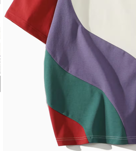 Custom Men's Oversized T-<b>Shirt</b> Short Sleeve O-Neck Color Blocked <b>Patchwork</b> Casual Knitted 100% Cotton - Product Image 3