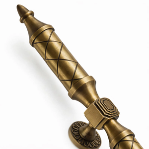 Sentinel Antique Brass Ambidextrous Touch Control <b>Pull</b> <b>Handle</b> Engraved Interlace Gold Hardware for Cabinets and <b>Doors</b> - Product Image 2