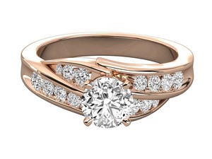 Anillo de Compromiso de Oro Rosa de 18K con Diamantes y 14 Piedras Laterales, Corte Brillante Redondo, Engaste de Garras, Joyería de Boda para Mujer - Product Image 1