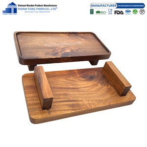 Bandeja de madera rectangular para servir sushi, acabada con aceite, hecha a mano, apta para alimentos, uso doméstico, hecha en Vietnam - Product Image 5