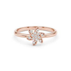 Bague en or rose plaqué avec grappe de fleurs en diamants, bague pavée de diamants pour femme, bijoux de fiançailles floraux - Product Image 1