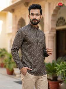 Kurta en coton imprimé pour hommes, style décontracté indien, idéal pour le bureau et le quotidien, pour garçons - Product Image 2