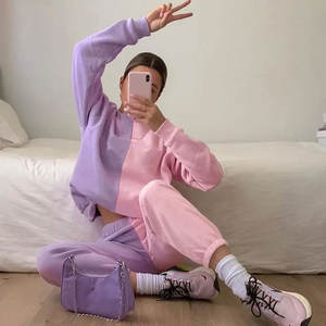 2024 chándales de moda para mujer logotipo personalizado ColorBlock tejido Crop Hoodie pantalones de chándal y Sudadera con capucha gruesa y elegante - Product Image 6