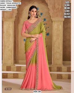 Sari/Saree Traditionnel Brodé pour Femme Noorani Edit en Chiffon Sartin Infroissable et Anti-humidité pour Mariage Hivernal - Product Image 2