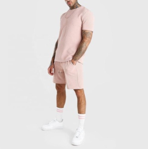 Verano de algodón personalizada sweatset gimnasio con parche de dos piezas camiseta y pantalones cortos hombres twinset - Product Image 1