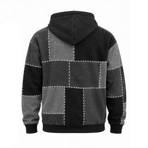 Sweat-shirt à capuche polaire vintage délavé pour homme, style gothique Halloween, avec patchwork et broderie en point de croix, coupe oversize et poche kangourou - Product Image 4