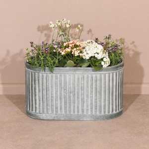 Rustic Galvanized Metal Oval Planter For Outdoor Garden Flower <b>Container</b> - Product Image 1