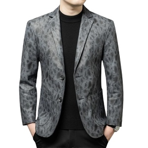 2025 de gama alta de primavera y otoño de cuero de vaca para hombre, a la moda traje bonito, chaqueta informal de negocios para hombre, traje de papá - Product Image 5