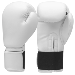 White Leather Boxing Gloves Full Finger Velcro Wrist Closure For Adults 14 Years & Up Unisex Martial Arts Use - Product Image 1
