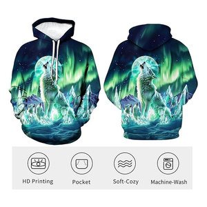 Sweat-shirt à capuche à manches longues, imprimé loup amusant, décontracté, streetwear, motif animalier, confortable, unisexe - Product Image 4