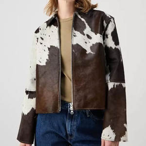Chaqueta de Cuero Personalizada Hecha a Mano con Diseño de Pelo de Vaca para Mujer, Chaquetas de Cuero de Invierno de Alta Calidad - Product Image 1