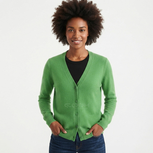 Cardigan en tricot vert à col en V Cosh International Sisterhood Sorority, manches longues, décontracté, pour femme, couleur unie, boutonné devant - Product Image 1