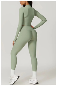 Conjunto Deportivo para Mujer, Cintura Alta, Ligero, Transpirable, Manga Larga, Leggings, Elástico, Absorbe la Humedad, Tallas Grandes, Gimnasio, Fitness - Product Image 6