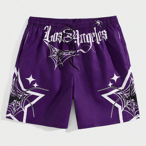 Pantalones Cortos Deportivos Personalizables para Hombre con Estampado de Telaraña de Los Ángeles, Cintura Media, Cordón Ajustable, Transpirables, Estilo Urbano, Poliéster - Product Image 1