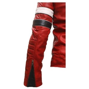 Men Genuine Striped Red Leather Moto <b>Jacket</b> Motorcycle <b>Biker</b> <b>Jacket</b> - Product Image 3