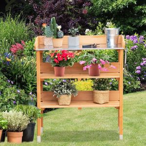 Garden Wooden Potting Bench Work <b>Station</b> with Hook for <b>Tool</b> Holding - Product Image 2