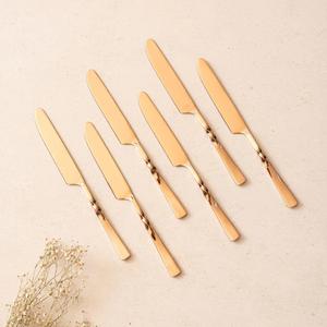 Juego de Cuchillos de Cena de Acero Inoxidable Chapado en Oro de Alta Calidad, Cuchillos de Mesa con Mango Moderno en Espiral para Hotel, Boda, Restaurante, Cubertería - Product Image 1