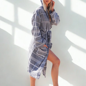 Hot Selling <b>Bathrobes</b> Simple Design <b>Bathrobe</b> <b>Hood</b> Hotel Handwoven Striped Custom Hammam <b>Bathrobe</b> for Unisex - Product Image 2