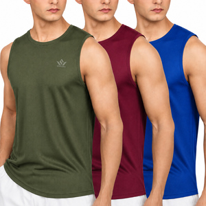 Camiseta sin Mangas Deportiva SPARKVEL para Hombre, de Color Sólido, Tejida, Cuello Redondo, Secado Rápido, Gris, Rojo, Azul - Product Image 1