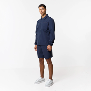Mens Nylon <b>Jacket</b> Set Long Sleeve <b>Zip</b> <b>Up</b> Turn-Down Collar Double Pocket Casual Workwear Outerwear Shorts Set - Product Image 6