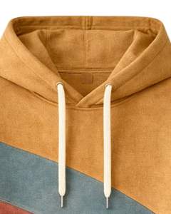 เสื้อฮู้ดแขนสั้นผู้ชาย สีมัสตาร์ด เทอล และสีน้ำตาลสนิม แบบคัลเลอร์บล็อก ผ้าฝ้ายฟลีซ สไตล์ลำลอง สตรีทแวร์ มีกระเป๋าจิงโจ้ - Product Image 5