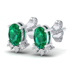 REYES Classic Design 14K Solid Gold Moissanite Screw Back <b>Stud</b> <b>Earrings</b> Luxury Oval Cut 1 Carat <b>Emerald</b> Gemstone <b>Earrings</b> - Product Image 3
