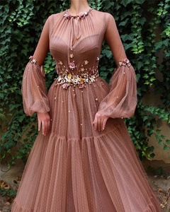 2023 femmes élégantes a-ligne robes de soirée arabe manches longues robes de bal Tulle Appliques broderie pour soirée formelle - Product Image 2