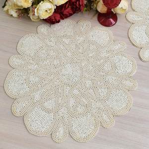 Set de table écologique en polyester et coton, motif lapin bohème, perles de rocaille brodées, diamètre 300 mm, accessoire de travail de perles DIY - Product Image 3