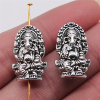 Perle Ganesha assis, Dieu Éléphant, 14x22mm, en alliage de zinc argenté antique, pour la méditation et la prière