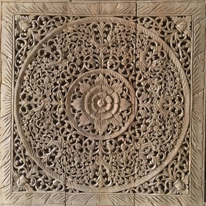 Paneles Decorativos de Madera de Teca Grabados, Cuadrados, de 3 pies, 100% Hechos a Mano, de Alta Resistencia, Ecológicos, Decoración Clásica Tailandesa para el Hogar - Product Image 2