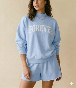 =Women Winter Solid Mockneck and Shorts <b>Set</b> Streetwear Style Fleece Fabric Breathable Eco-Friendly - Product Image 1