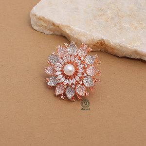 18K Gold Plated Liza Pearl CZ Designer Flower Ring Resizable Gemstone Engagement Ring - Product Image 3