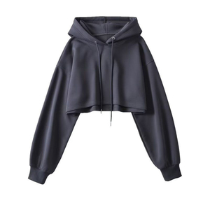 Sweat-shirt fin à capuche pour femme, coupe courte, avec cordon de serrage, uni, à manches longues, style décontracté, pour la course, la danse urbaine, Harajuku Y2K - Product Image 2