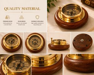 Brújula de Bolsillo de Latón Hecha a Mano con Base de Madera, Brújula de Escritorio Náutica Vintage, Instrumento Decorativo de Navegación Marina, Regalo para - Product Image 6