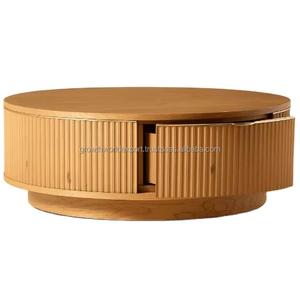 Modern Round Wooden Coffee Table with Hidden Storage Sliding Door Wooden Coffee Table Minimalist Round Storage Coffee Table 2026 - Product Image 1