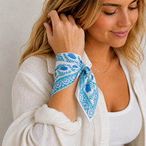 Cotton Blue <b>White</b> Geometric Patterned Bandana Summer Breathable Lightweight Multifunctional Scarf Bandana <b>Wraps</b> - Product Image 1