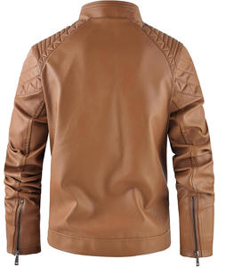 Elegante Chaqueta Acolchada de Mujer en Cuero Sintético Marrón, Cuello Alto, Cierre de un Solo Botón, Estilo Motero, Casual y Cómoda - Product Image 2