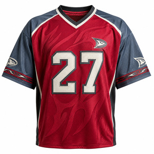 Men's V-Neck Short Sleeve <b>Soccer</b> Jersey Red Blue Mesh 100% Polyester Sublimated Print Number 27 Athletic Fit - Product Image 1