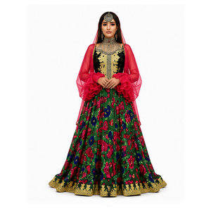 Vestido Afgano Kuchi Bordado en Negro y Dorado, Vestido Tradicional Indio para Boda, Largo hasta el Suelo, de Seda, Ropa Étnica, Vestido Afgano Kuchi - Product Image 1