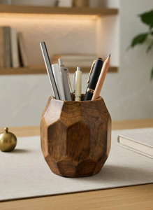 Regalos: Portalápices de madera maciza de nogal negro, caja de almacenamiento de papelería de lujo para oficina, portalápices de madera de blossom craft india - Product Image 2