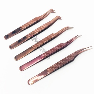 Pince à épiler pour cils RMI en or rose, pointe lisse, acier inoxydable, précision pour extensions de cils, modèle 14 cm/12 cm - Product Image 1