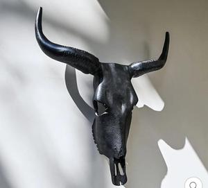 Minimalist Black Metal Bull <b>Skull</b> Wall Decor with Powder Coated Finish for Indoor Use - Product Image 5