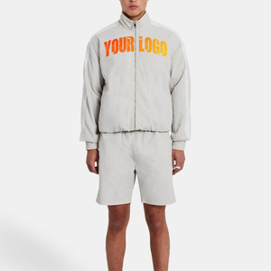 2026 New Windbreaker Cotton Windproof Men <b>Zip</b>-<b>Up</b> Jacket and Shorts 2-Piece Set Printed Breathable Eco-Friendly Fitness - Product Image 1