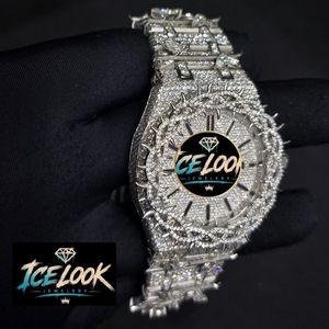 Montre mécanique Ice Look avec incrustation de cristaux, bracelet en métal, style diamant, bijou de poignet élégant - Product Image 4