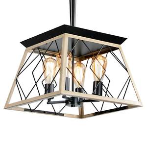 Lustre suspendu industriel en chêne de 16 pouces à 4 lumières, design moderne en cage métallique, lumière suspendue réglable pour salle à manger, salon, sans ampoules - Product Image 5
