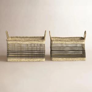 Cesta rectangular de mimbre marino con tejido cuadrado abierto en negro, cesta de almacenamiento hecha a mano, venta al por mayor, ecológica, hecha en Vietnam - Product Image 1