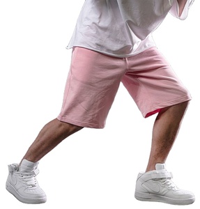 Shorts Bermuda décontractés roses pour homme avec cordon de serrage à la taille et logo imprimé sur le devant, en coton respirant tricoté - Product Image 3